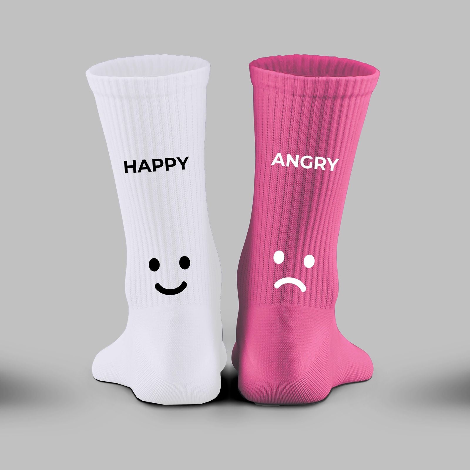 Happy/Angry White Pink Socks