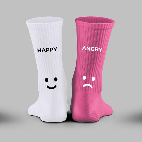 Happy/Angry White Pink Socks