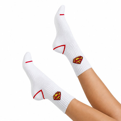 Superman White Crew Socks
